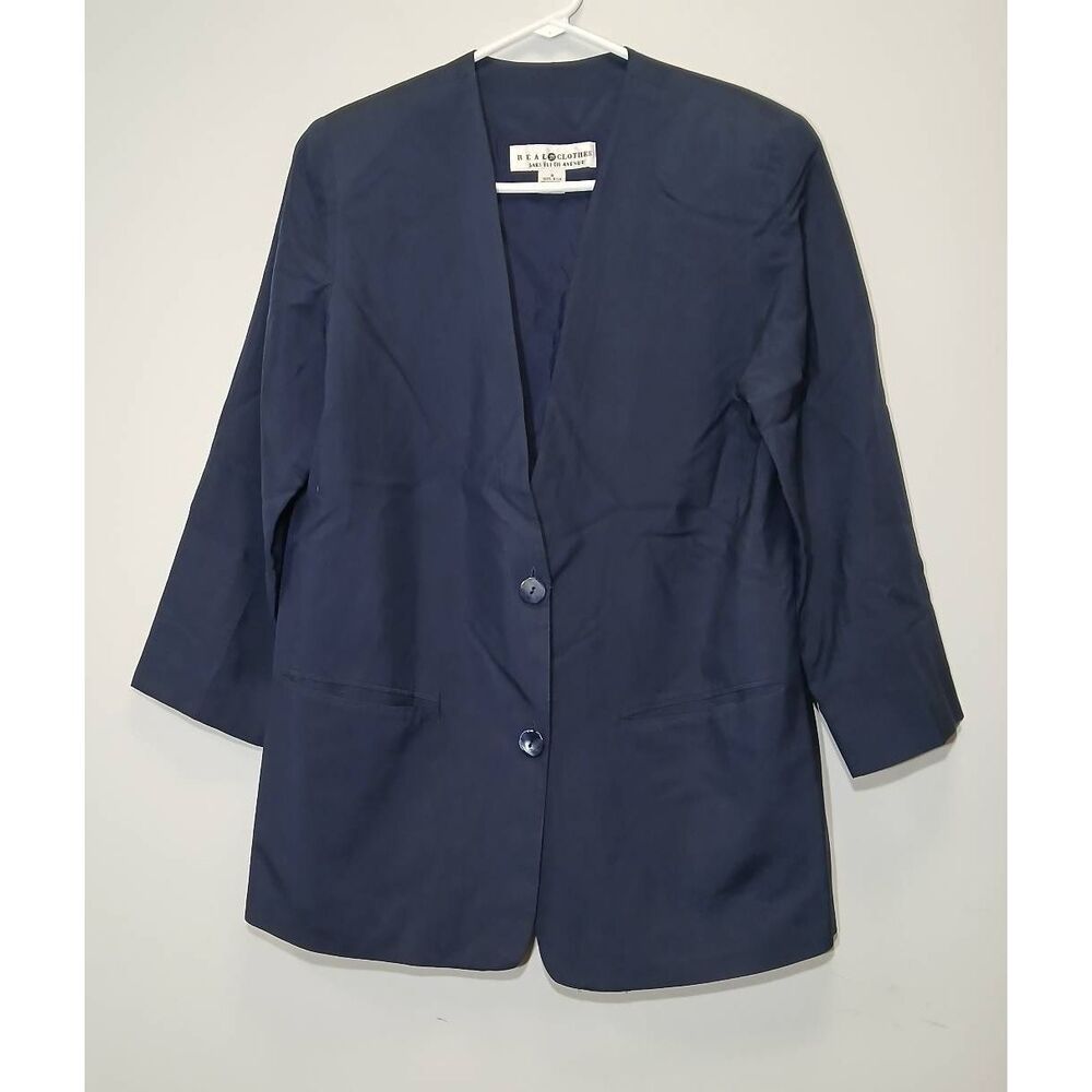 Vtg saks 5th Ave womens blue small 100% silk jacket spring summer lightweight